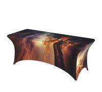 QMKFWT Dark Clouds Under Rainbow Decorative Tablecloth Protector for Wedding, Banquet & Parties6FT Spandex Rectangle Tablecloths, Stretch Washable Table Cloth Wrinkle Free Patio Table Cover