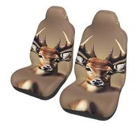 QMKFWT Deer Head Printing Printed 2 Pcs Automotive Seat Covers for Front with Elastic Straps Car Protector Seat Covers for Car SUV Truck