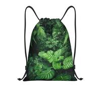 QMKFWT Densely Growing Green Plants Drawstring Backpack Sports Gym Sackpack Waterproof Swim Bag Men Women Draw String Bag, Black, S