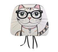 QMKFWT Design Hipster Cat Kitten Glasses Car Seat Headrest Cover Adjustable and Reusable Anti-Dirty Flexible Hear Rest Covers Soft Dust-Proof Car Seat Headrest Protector for Most Vehicles