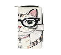 QMKFWT Design Hipster Cat Kitten Glasses Leather Wallet Long Checkbook Wallets Classic Bifold Ladies Clutch with ID Window