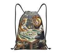 QMKFWT Divine beasts playing mahjong Drawstring Backpack Sports Gym Sackpack Waterproof Swim Bag Men Women Draw String Bag