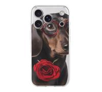 QMKFWT Dog with Roses Phone Case for Phone 17, TPU Anti-Yellowing Scratch Resistant, Slim Shockproof Cover with Precise Cutouts, Supports Wireless Charging Phone Case for Phone 17