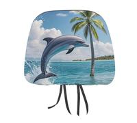 QMKFWT Dolphins and Palm Trees Car Seat Headrest Cover Adjustable and Reusable Anti-Dirty Flexible Hear Rest Covers Soft Dust-Proof Car Seat Headrest Protector for Most Vehicles