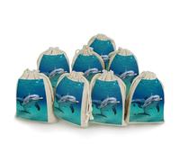QMKFWT Dolphins Underwater Drawstring Pouches Small Bulk Cotton Burlap Storage Bags Reusable Muslin Sachet Bag for Candy, Toys, Jewelry, Treats, Birthday Party Favors