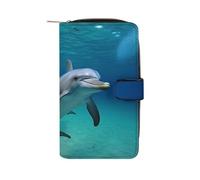 QMKFWT Dolphins Underwater Leather Wallet Long Checkbook Wallets Classic Bifold Ladies Clutch with ID Window