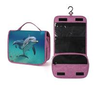 QMKFWT Dolphins Underwater Toiletry Bag Waterproof Makeup Bag with Hanging Hook Cosmetic Bags for Women Travel Essentials