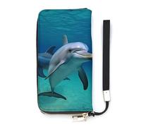 QMKFWT Dolphins Underwater Wallet Large Capacity Clutch Cash PursePU Leather Long Zipper Pouch Wallet Unisex, white, 20x10.5cm, Wallet