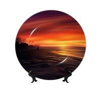 QMKFWT Dusk Bone China Decorative Plate,7in Ceramic Decorative Plates with Display Stand,Ceramic Ornaments Art Porcelain Plate for Home Office Wall Decor Collections Plates