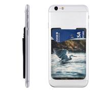 QMKFWT Egret Taking Off Phone Wallet, Stick On Card Holder for Back of Phone Case - Leather Cell Phone Card Wallet Sleeve Adhesive Phone Pocket - Compatible with Most Cell Phones
