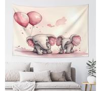 QMKFWT Elephant with Pink Balloons Tapestry Aesthetic Wall Hanging Tapestries 60'' x 40'' Boho Tapestries Vertical Wall Art Decorative Funny Vintage Poster Flag Tapestry for Bedroom Living Room Decor