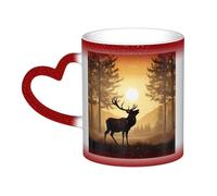 QMKFWT Elk Artwork Coffee Mugs 11 Oz Heat Sensitive Starry Sky Color Changing Mugs, Ceramic Magic Cup with Handle Personalized Tea Cups Novelty Coffee Cup Gift for Women Men Red