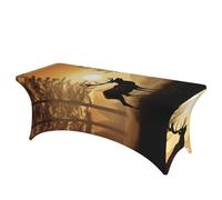 QMKFWT Elk Artwork Decorative Tablecloth Protector for Wedding, Banquet & Parties6FT Spandex Rectangle Tablecloths, Stretch Washable Table Cloth Wrinkle Free Patio Table Cover