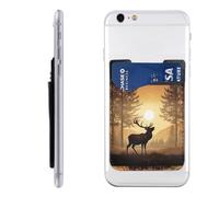QMKFWT Elk Artwork Phone Wallet, Stick On Card Holder for Back of Phone Case - Leather Cell Phone Card Wallet Sleeve Adhesive Phone Pocket - Compatible with Most Cell Phones