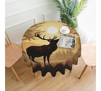 QMKFWT Elk Artwork Printed Round Tablecloth,Dust-Proof Wrinkle Resistant Table Cover Washable Polyester Table Cloth for Kitchen Dining Room Farmhouse Picnic Indoor Outdoor(Round 60 Inch)