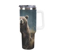 QMKFWT Encounter Animal Bear Travel Coffee Mug Reusable Durable Stainless Steel Insulated Tumbler with Handle And Straw Leak Resistant Portable Thermal Cup Gifts for Men Women 40 Oz