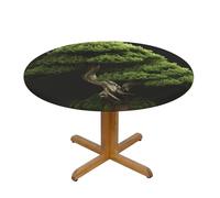 QMKFWT Evergreen Tree Round Spandex Tablecloth 35 Inch, Elastic Fitted Waterproof Tablecloths Stretch Washable Picnic Table Cover for Camping, Dining, Indoor and Outdoor