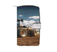 QMKFWT Fantasy Farm Tractor Leather Wallet Long Checkbook Wallets Classic Bifold Ladies Clutch with ID Window