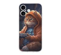 QMKFWT Fat Cat Playing Games Phone Case for Phone 17, TPU Anti-Yellowing Scratch Resistant, Slim Shockproof Cover with Precise Cutouts, Supports Wireless Charging Phone Case for Phone 17