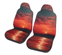 QMKFWT Fiery Red Sunset Printed 2 Pcs Automotive Seat Covers for Front with Elastic Straps Car Protector Seat Covers for Car SUV Truck