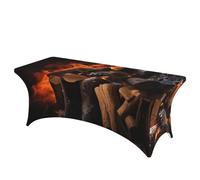 QMKFWT Fire in Fireplace Decorative Tablecloth Protector for Wedding, Banquet & Parties6FT Spandex Rectangle Tablecloths, Stretch Washable Table Cloth Wrinkle Free Patio Table Cover