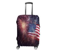 QMKFWT Firework American Flag 4Th of July Travel Luggage Cover Washable Anti-scratch Suitcase Protector Dustproof Protective Cover Case for Wheeled Luggage Fits 19-32 Inch Luggage, white, L