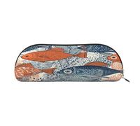 QMKFWT Fish Doodle Pattern Pencil Pouch Leather,Small Pen Bags With Zipper For Pencils,Pens,Markers,Makeups,Change,Coins
