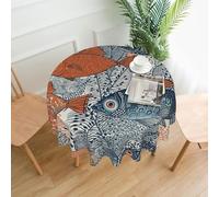 QMKFWT Fish Doodle Pattern Printed Round Tablecloth,Dust-Proof Wrinkle Resistant Table Cover Washable Polyester Table Cloth for Kitchen Dining Room Farmhouse Picnic Indoor Outdoor(Round 60 Inch)