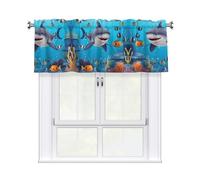 QMKFWT Fish Ocean Theme Curtain Valance for Windows,Kitchen Window Curtains Blackout Drapes Window Treatments Decorative Rod Pocket Short Curtain for Living Room Bedroom,54" W x 18" L