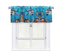 QMKFWT Fish Ocean Theme Curtain Valance for Windows,Kitchen Window Curtains Blackout Drapes Window Treatments Decorative Rod Pocket Short Curtain for Living Room Bedroom,54" W x 18" L