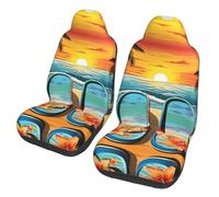 QMKFWT Flip Flops and Tropical Beach Scene Printed 2 Pcs Automotive Seat Covers for Front with Elastic Straps Car Protector Seat Covers for Car SUV Truck