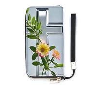 QMKFWT Flower Branches on The Cross Wallet Large Capacity Clutch Cash PursePU Leather Long Zipper Pouch Wallet Unisex, white, 20x10.5cm, Wallet
