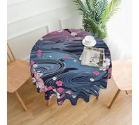 QMKFWT Flower Japanese Style Printed Round Tablecloth,Dust-Proof Wrinkle Resistant Table Cover Washable Polyester Table Cloth for Kitchen Dining Room Farmhouse Picnic Indoor Outdoor(Round 60 Inch)