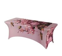 QMKFWT Flowering Plum Tree Decorative Tablecloth Protector for Wedding, Banquet & Parties6FT Spandex Rectangle Tablecloths, Stretch Washable Table Cloth Wrinkle Free Patio Table Cover