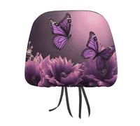 QMKFWT Flowers and Purple Butterfly Car Seat Headrest Cover Adjustable and Reusable Anti-Dirty Flexible Hear Rest Covers Soft Dust-Proof Car Seat Headrest Protector for Most Vehicles