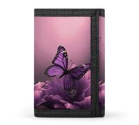 QMKFWT Flowers And Purple Butterfly Casual Wallet Credit Card Holder Premium Document Organizer Case for Men And Women