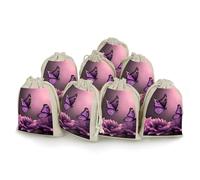 QMKFWT Flowers And Purple Butterfly Drawstring Pouches Small Bulk Cotton Burlap Storage Bags Reusable Muslin Sachet Bag for Candy, Toys, Jewelry, Treats, Birthday Party Favors