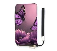 QMKFWT Flowers And Purple Butterfly Wallet Large Capacity Clutch Cash PursePU Leather Long Zipper Pouch Wallet Unisex, white, 20x10.5cm, Wallet