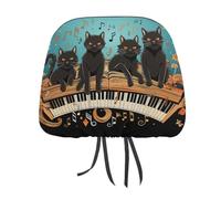 QMKFWT Four Black Cats on The Piano Car Seat Headrest Cover Adjustable and Reusable Anti-Dirty Flexible Hear Rest Covers Soft Dust-Proof Car Seat Headrest Protector for Most Vehicles