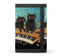 QMKFWT Four Black Cats on The Piano Casual Wallet Credit Card Holder Premium Document Organizer Case for Men And Women