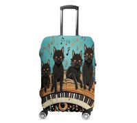 QMKFWT Four Black Cats on The Piano Travel Luggage Cover Washable Anti-scratch Suitcase Protector Dustproof Protective Cover Case for Wheeled Luggage Fits 19-32 Inch Luggage, white, XL