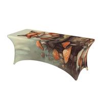 QMKFWT Fox in the Woods Decorative Tablecloth Protector for Wedding, Banquet & Parties6FT Spandex Rectangle Tablecloths, Stretch Washable Table Cloth Wrinkle Free Patio Table Cover
