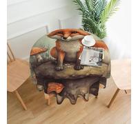 QMKFWT Fox in The Woods Printed Round Tablecloth,Dust-Proof Wrinkle Resistant Table Cover Washable Polyester Table Cloth for Kitchen Dining Room Farmhouse Picnic Indoor Outdoor(Round 60 Inch)