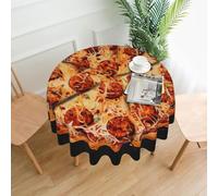 QMKFWT Fried Pizza Printed Round Tablecloth,Dust-Proof Wrinkle Resistant Table Cover Washable Polyester Table Cloth for Kitchen Dining Room Farmhouse Picnic Indoor Outdoor(Round 60 Inch)