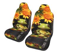 QMKFWT Frog Sitting Inside Zipper with Flowers Inside Printed 2 Pcs Automotive Seat Covers for Front with Elastic Straps Car Protector Seat Covers for Car SUV Truck