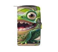 QMKFWT Frog with Mouth Open Cartoon Leather Wallet Long Checkbook Wallets Classic Bifold Ladies Clutch with ID Window