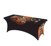 QMKFWT Funny Skeleton Decorative Tablecloth Protector for Wedding, Banquet & Parties6FT Spandex Rectangle Tablecloths, Stretch Washable Table Cloth Wrinkle Free Patio Table Cover