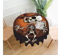 QMKFWT Funny Skeleton Printed Round Tablecloth,Dust-Proof Wrinkle Resistant Table Cover Washable Polyester Table Cloth for Kitchen Dining Room Farmhouse Picnic Indoor Outdoor(Round 60 Inch)