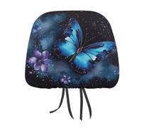 QMKFWT Galaxy Blue Butterfly Car Seat Headrest Cover Adjustable and Reusable Anti-Dirty Flexible Hear Rest Covers Soft Dust-Proof Car Seat Headrest Protector for Most Vehicles