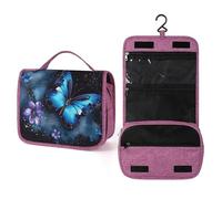 QMKFWT Galaxy Blue Butterfly Toiletry Bag Waterproof Makeup Bag with Hanging Hook Cosmetic Bags for Women Travel Essentials